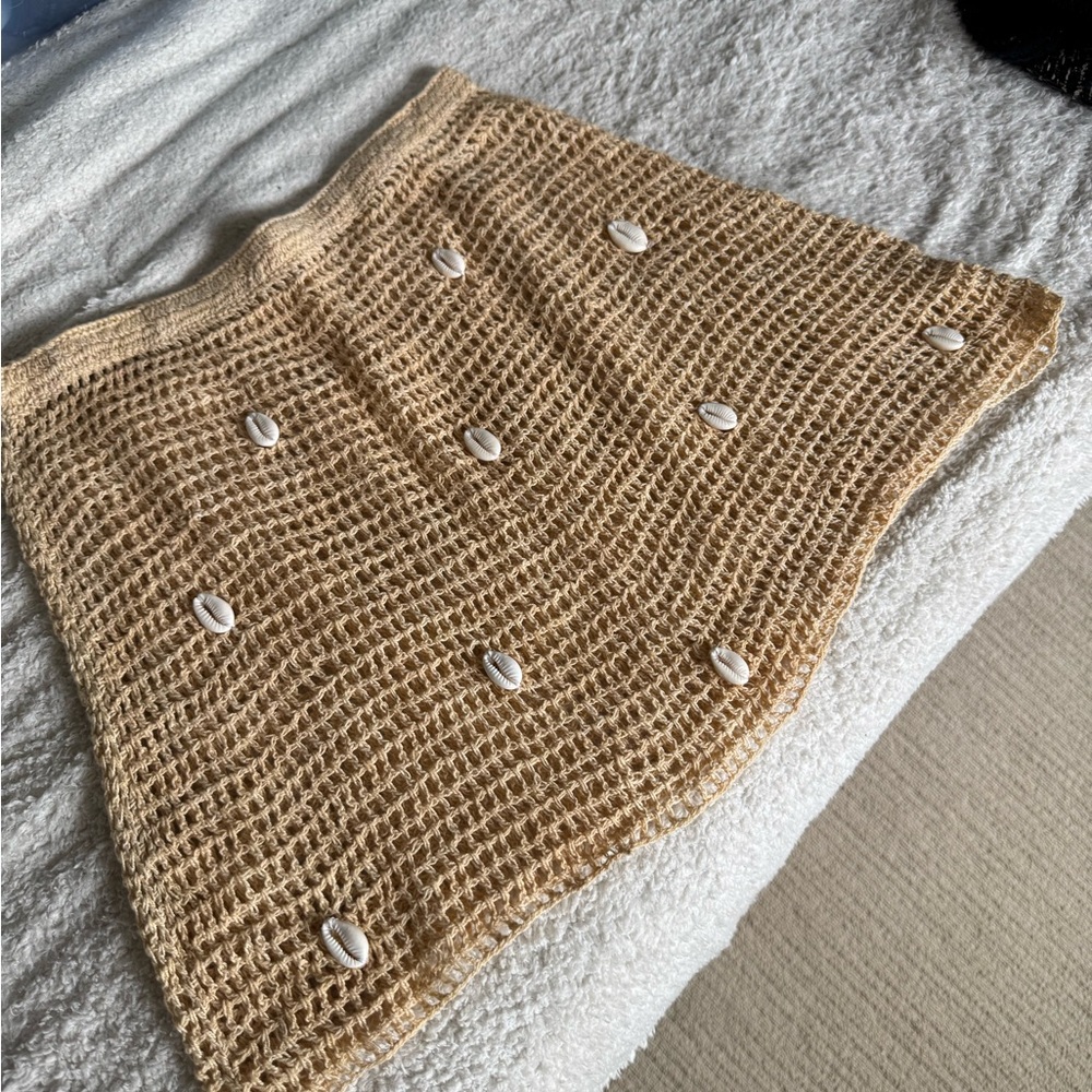 Beige Crochet Skirt with Shell Accents